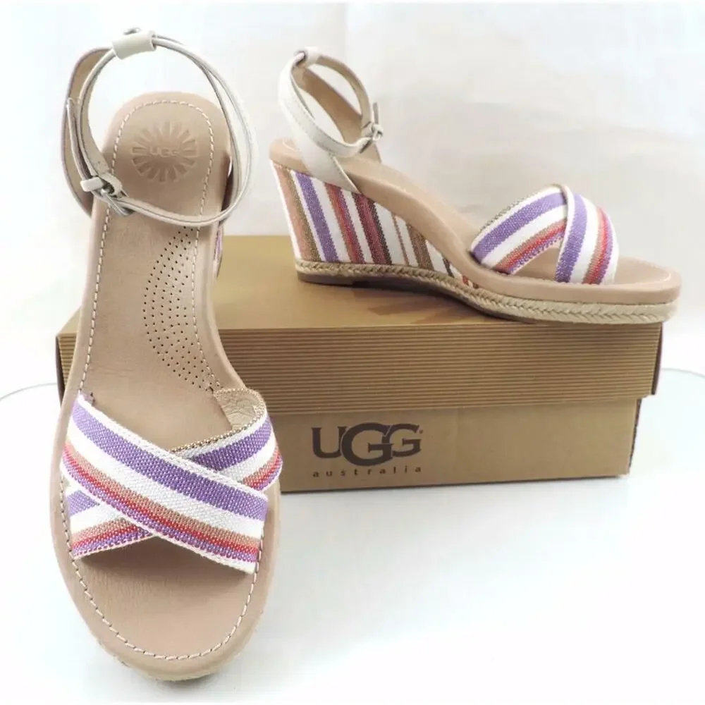 Women's Shoes UGG Australia Nyssa Espadrille Wedge Sandals Stripe Cream Size 8.5 - Picture 9 of 10